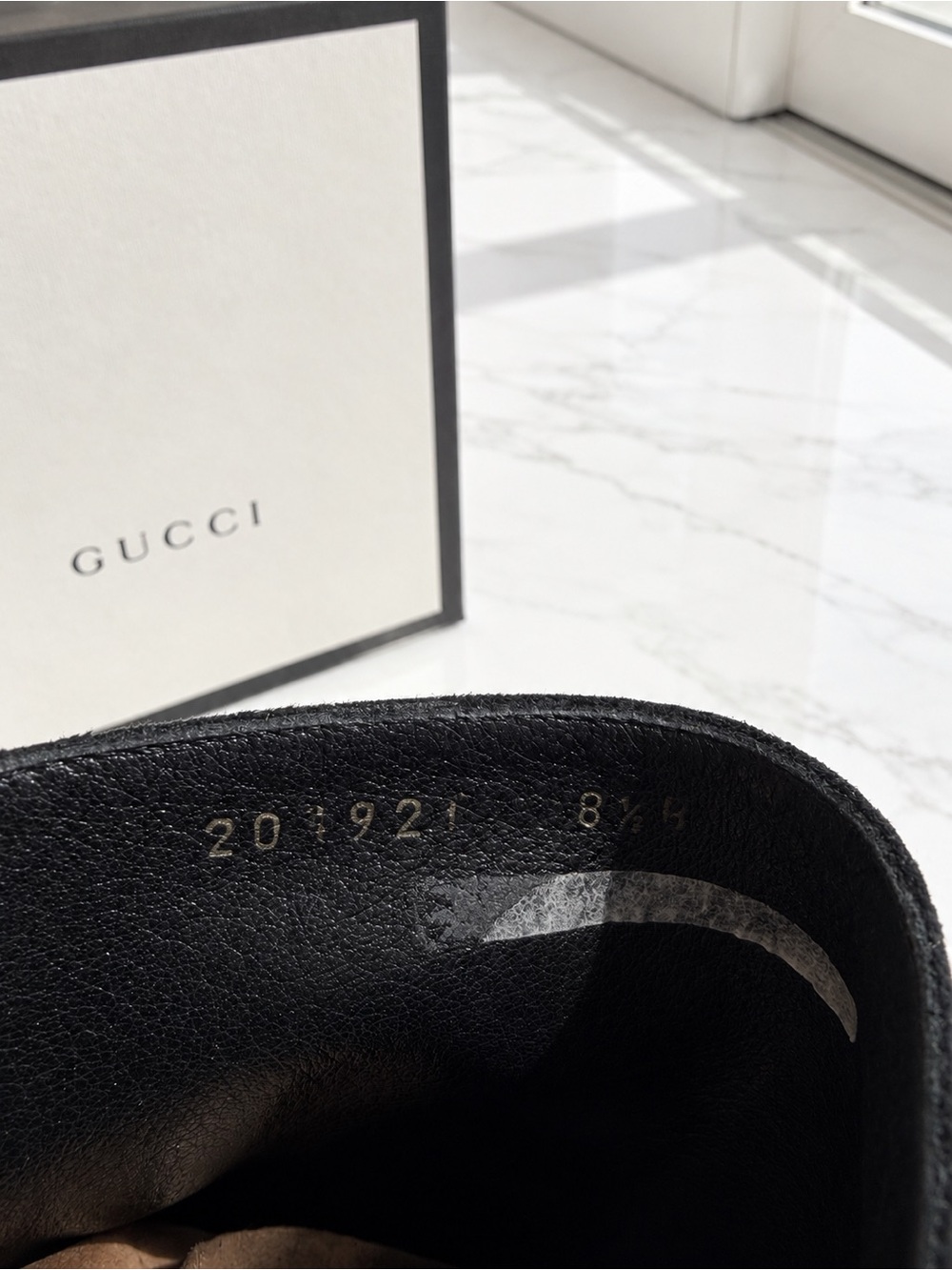 Gucci Black Suede Interlocking GG Knee-High Wedge Boots size 8.5 - Picture 7 of 8